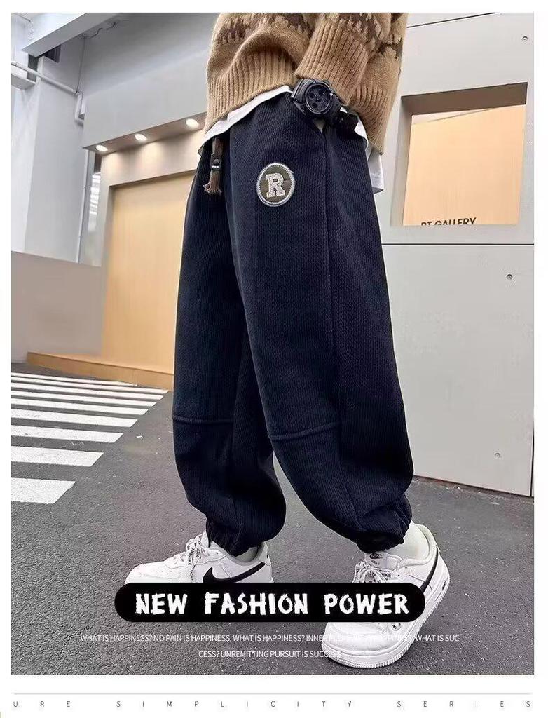 Boys' Fleece-Lined Corduroy Sweatpants - 2024 Autumn/Winter Sports & Casual Style