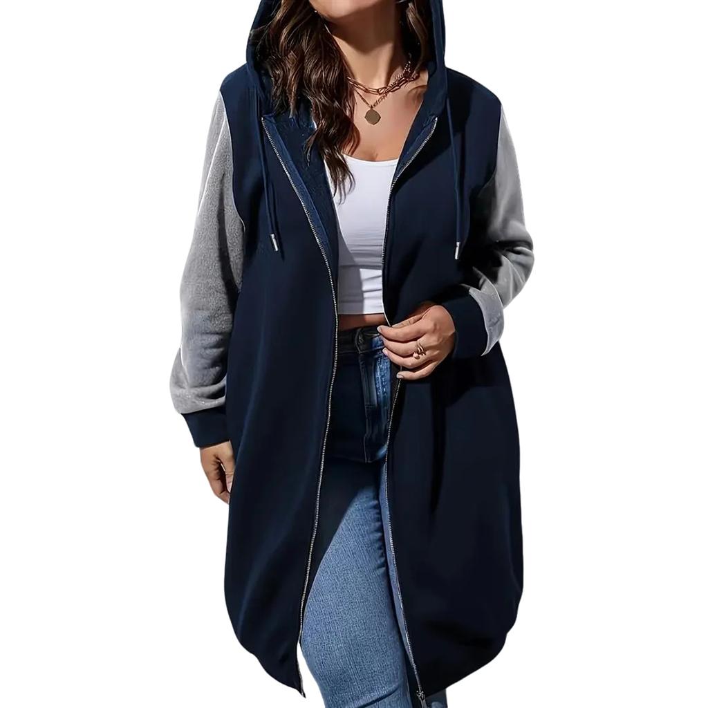 Women's Fashionable Solid Color Long Sleeved Hooded Pocket Casual Hoodie Jacket