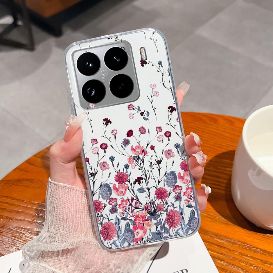 Cute Flower Case For Xiaomi 15 Pro Ultra Clear Soft Silicone Protective Bumper Cover For Xiaomi15Pro 15Ultra Anti Scratch Fundas
