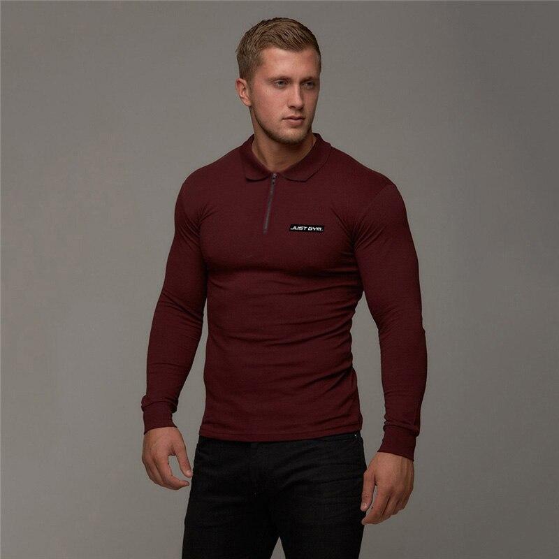 Muscleguys Men's Spring and Autumn Lapel Polo Shirt Printed Cotton Long Sleeve Pullover T-shirt Business Casual