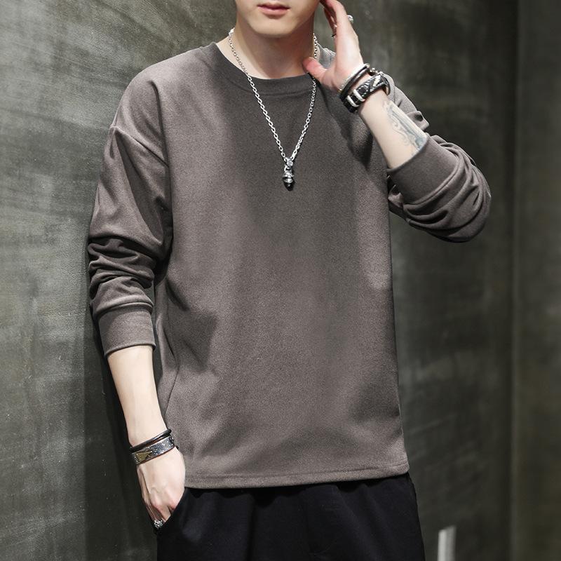 Derong New Sweatshirt for Men Autumn and Winter Round Neck Men Long-sleeved T-shirt Solid Color Warm Bottom Shirt Men Versatile Top