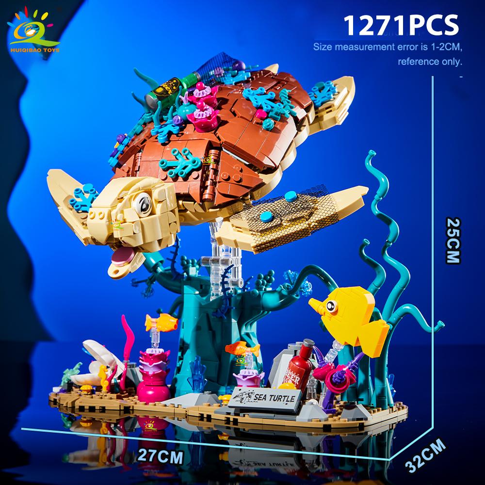 

Non-Toxic 1271Pcs Moc Sea Turtle Fish Model Building Block Animal Series Brick Construction Toy For Children Desk Home Decoration NO BOX