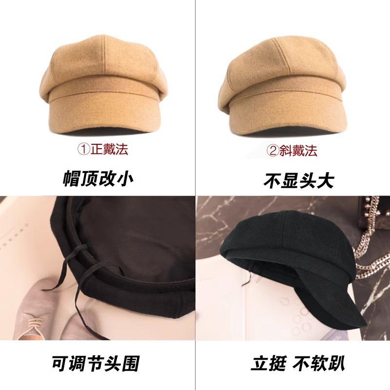 Octagonal Hat Women's Winter Tide Brand Autumn and Winter Hat British Retro Newsboy Hat Big Head Circumference Beret Men