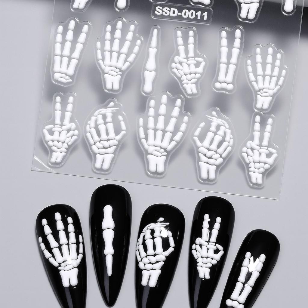 5D Relief Skelett Hand Halloween Nagelkunst Aufkleber Selbstklebende Slider Abziehbilder DIY Nagelspitzen Dekoration Maniküre Zubehör