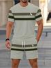 Casual Stripe Printed T-Shirt Shorts Loose Men's Short Sleeve Tee Elastic Waist Shorts Set Sports Clothes