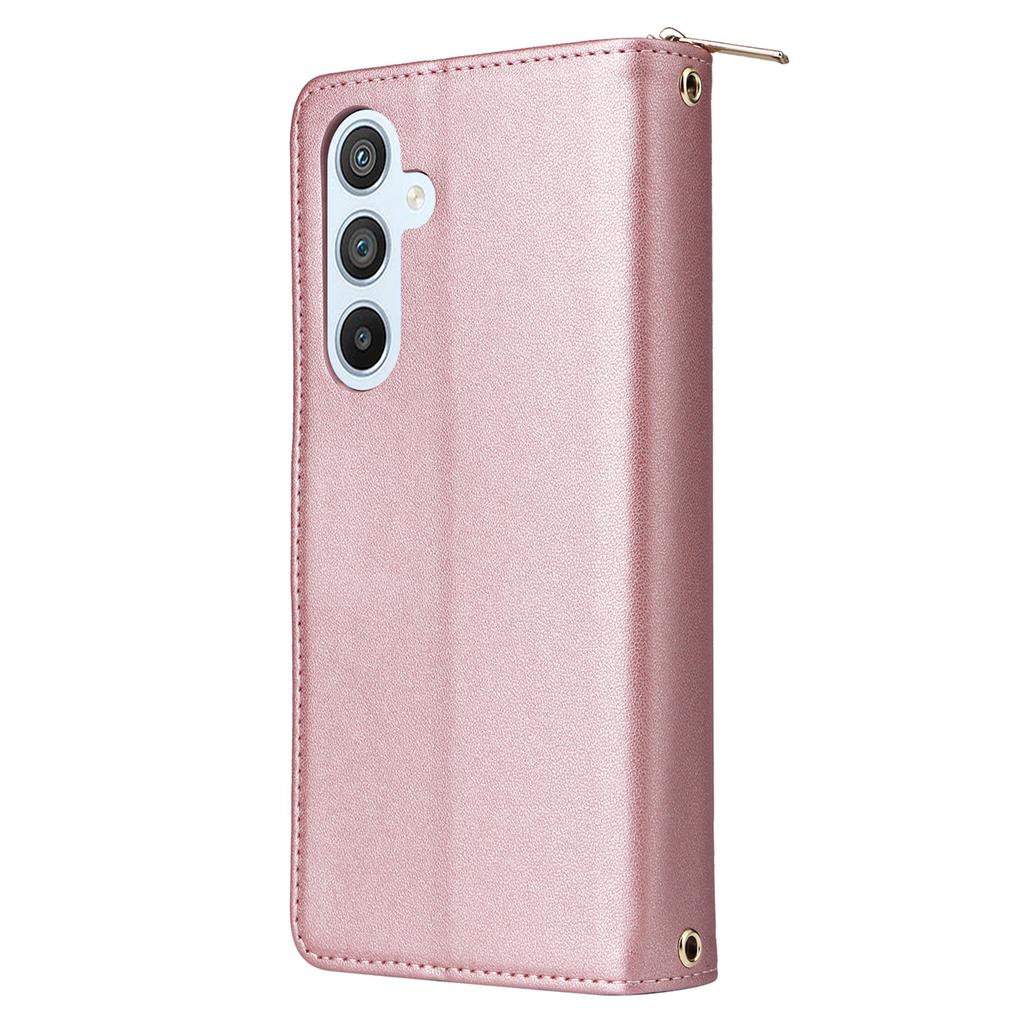 R20 For Samsung Galaxy A54 5G Case 9 Card Slots PU Leather Phone Cover with 2 Straps