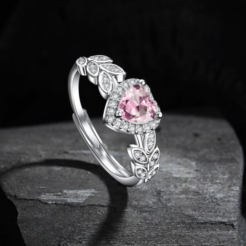 Copper Ring Shining Pink Heart Zircon For Women Wedding Jewelry Bands Fine Fashion Gift Party High Quality Ring