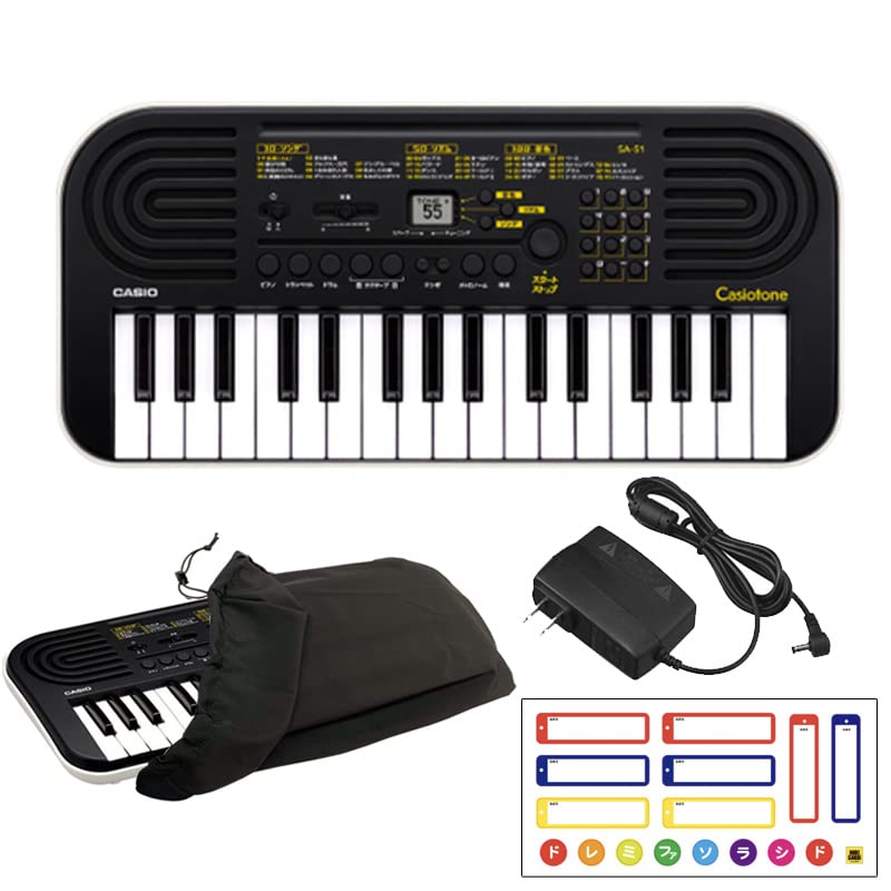 

CASIO Mini Keyboard Dedicated AC адаптер пылезащитный чехол набор Do Re Mi наклейка SA-51 (черный) + AD-E95100LJ + [Включено имя]
