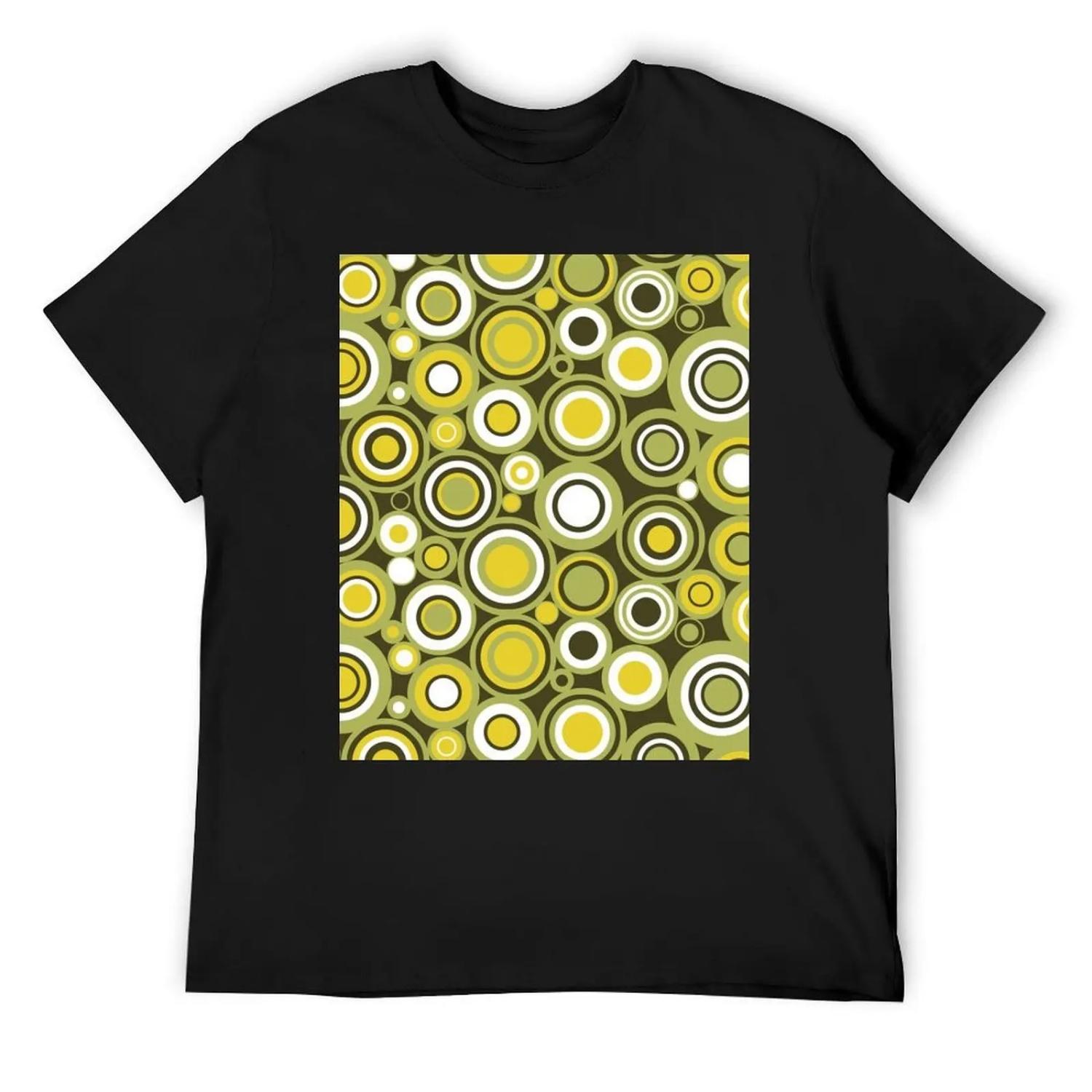 

Green, Yellow and White Circle Retro Pattern T-Shirt XXXXXL чорний