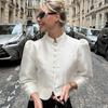 Vintage Court Style Stand Collar Puff Sleeve Cropped Shirt