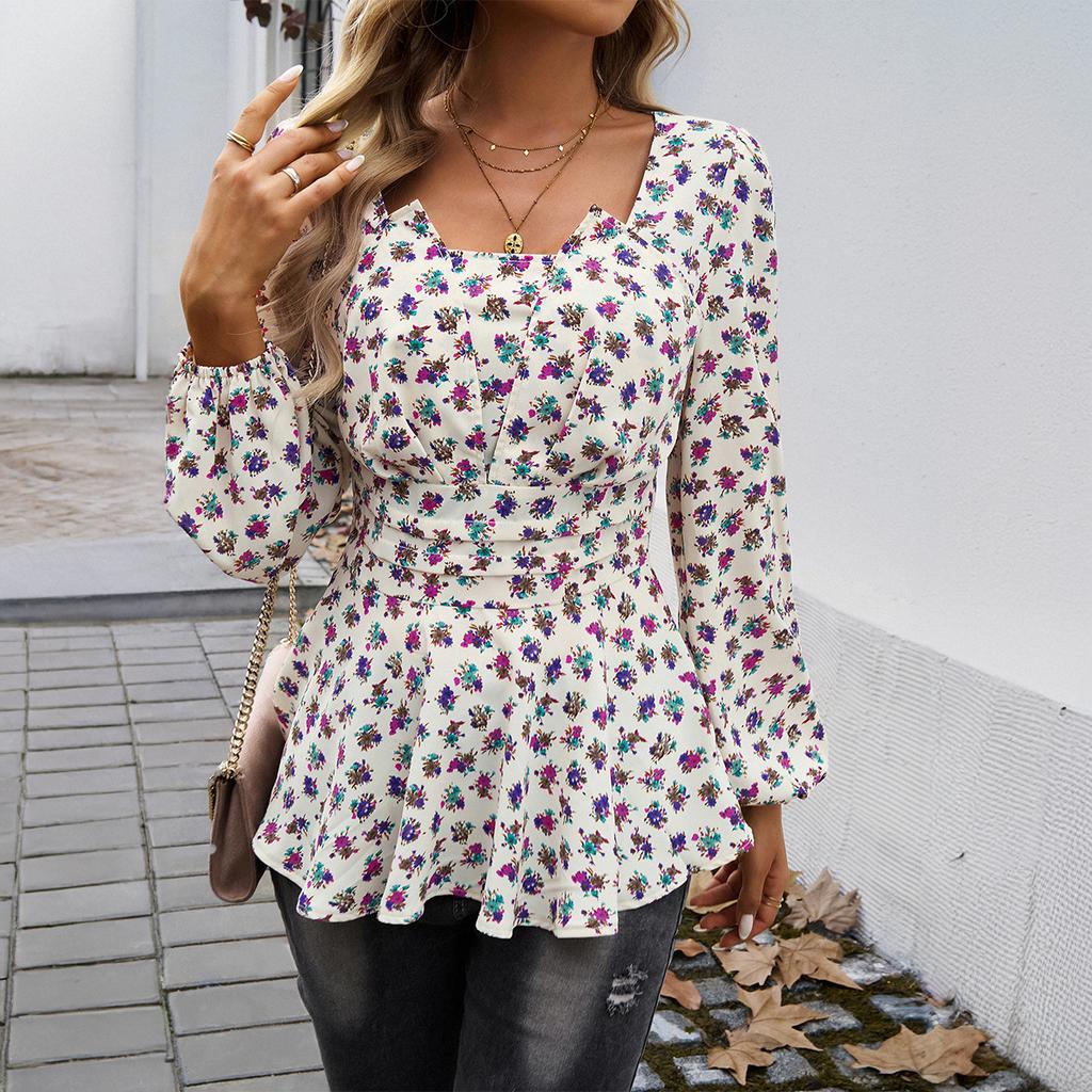 Bubble Sleeve Mori Elegant Floral Long Sleeve Women's Tops