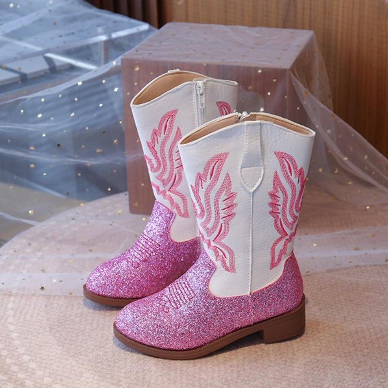 Kinder Mode Stiefel 3-18 Jahre Bestickt Jungen Mädchen Westernstiefel Größe 27-36 Herbst und Winter Hohe Kinderstiefel Schuhe