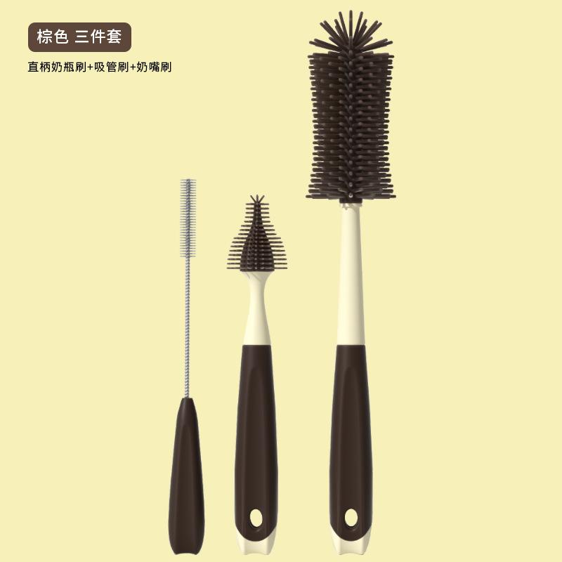 3Pcs Baby Bottle Cleaner Brushes Silicone 360 Degree Rotation Long Handle Baby Milk Bottle Nipple Cup Clean Cleaning Brush