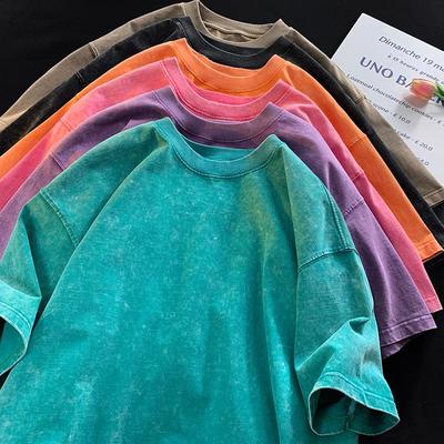 Camiseta de gran tamaño lavada con ácido para mujer, camisetas Vintage, camisetas informales lavadas, camisetas Retro de lujo para chica, ropa