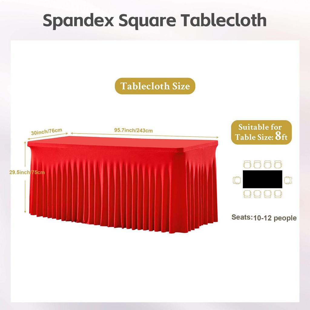 Desk Skirt 6ft Red Rectangle Cloth Table Skirt For Party Holiday Reusable Tablecloths For Home Restaurant Wedding Reception