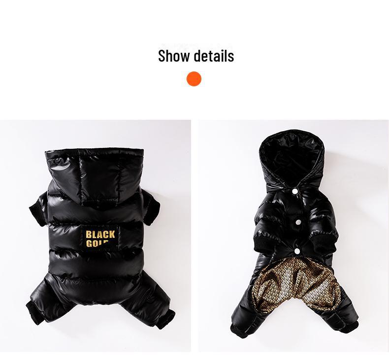 Graphene Black & Gold Hooded Down Jacket for Small Dogs & Cats - Autumn/Winter Pet Clothing