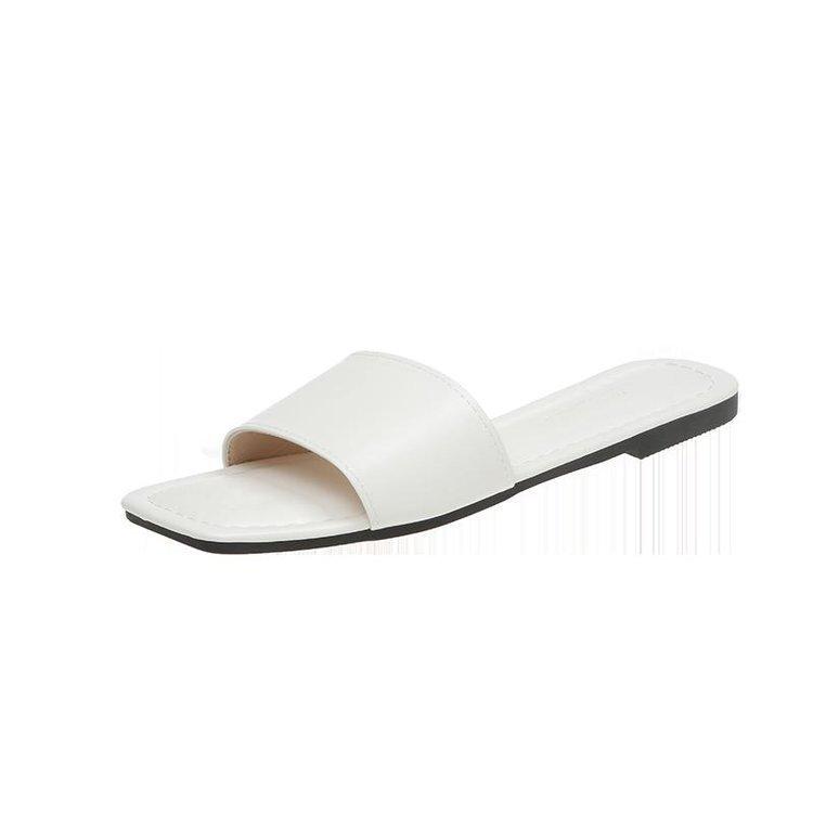 Flat-bottomed slippers women's summer outer wear new summer square head one-word drag large size cool slippers factory