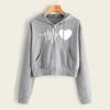 Women Heartbeat Print Long Sleeve Zipper Pocket Shirt Hooded Sweatshirt Tops