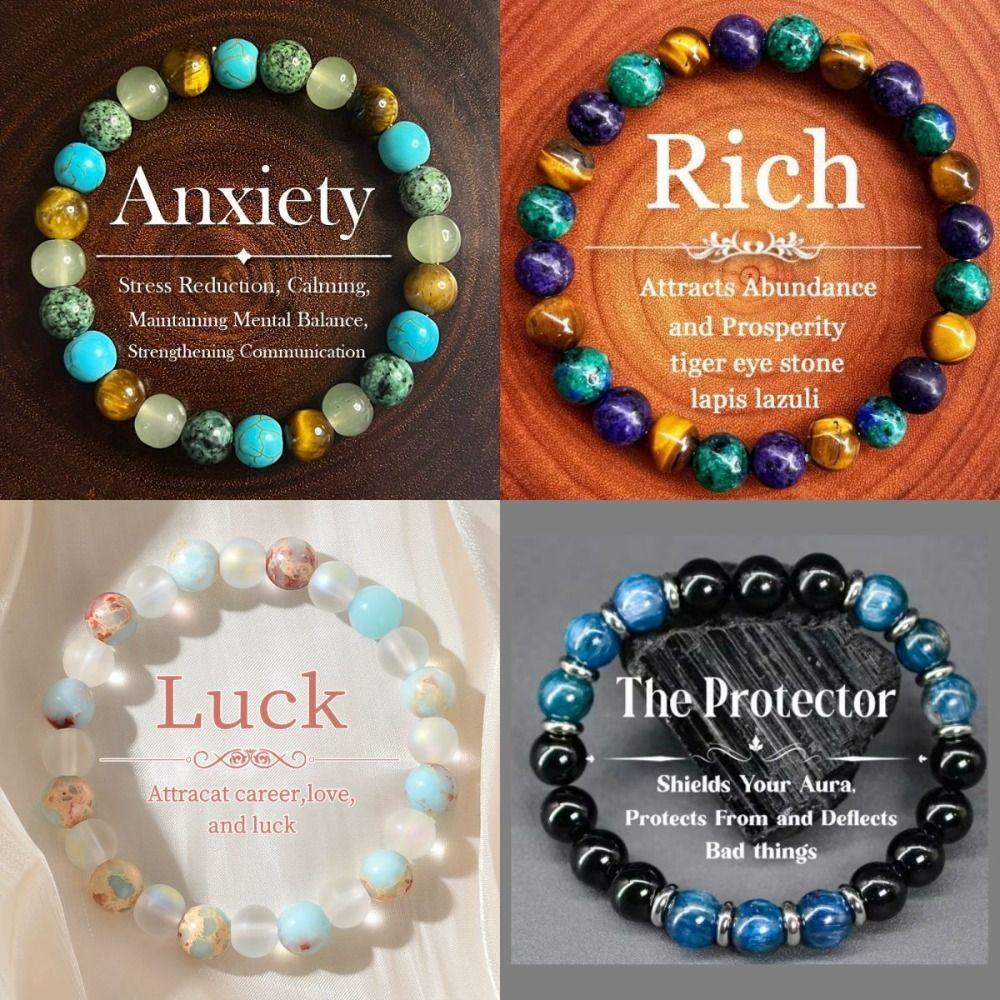 Natural Stone Halo Quartz Bracelet 8mm Bead Bracelet  Crystal Jewelry