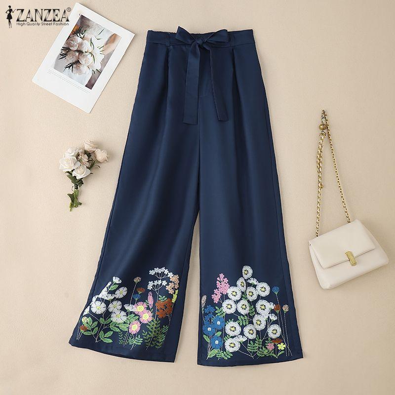 ZANZEA Womens Loose Casual Floral Print Long Pants