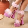 Eiyken Elegant Pink Feather Decorated Fish Mouth Zipper Sexy Ultra-high Heels Fashion Sandals Women's Night Club Dance Shoes
