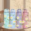 1PC Simple White Daisy Flower Group Print 750ml Color Plastic Sports Water Bottle Leakproof Flip Straw Lid Suitable for Sports Office Home Use