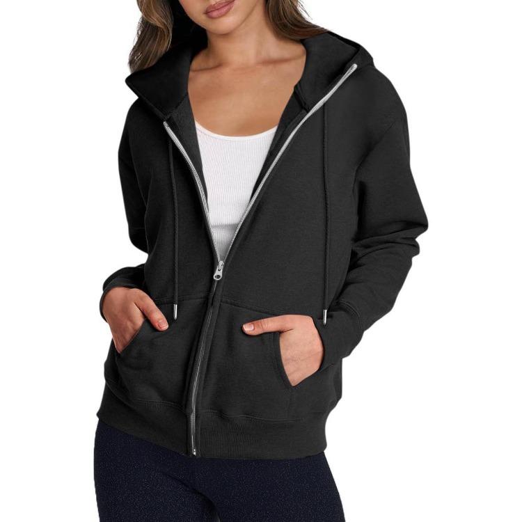 Cool Zippered Solid Color Heading Women Posted Sweatshirt Long Sleeve Casual Fashion