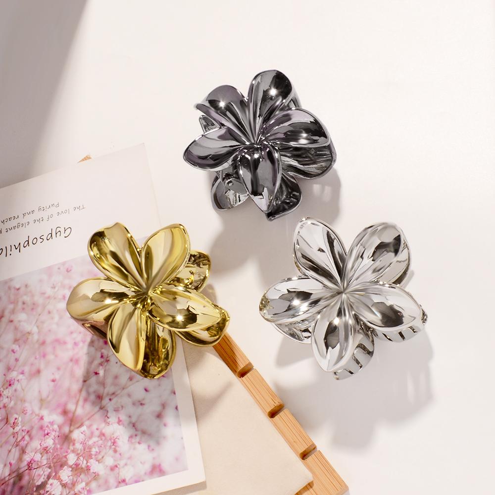 3pcs Large Small PVC Bauhinia Flower Hair Claw Clips for Women Girls Trendy Gold Silver Color Hairpin Accessories Styling Gifts