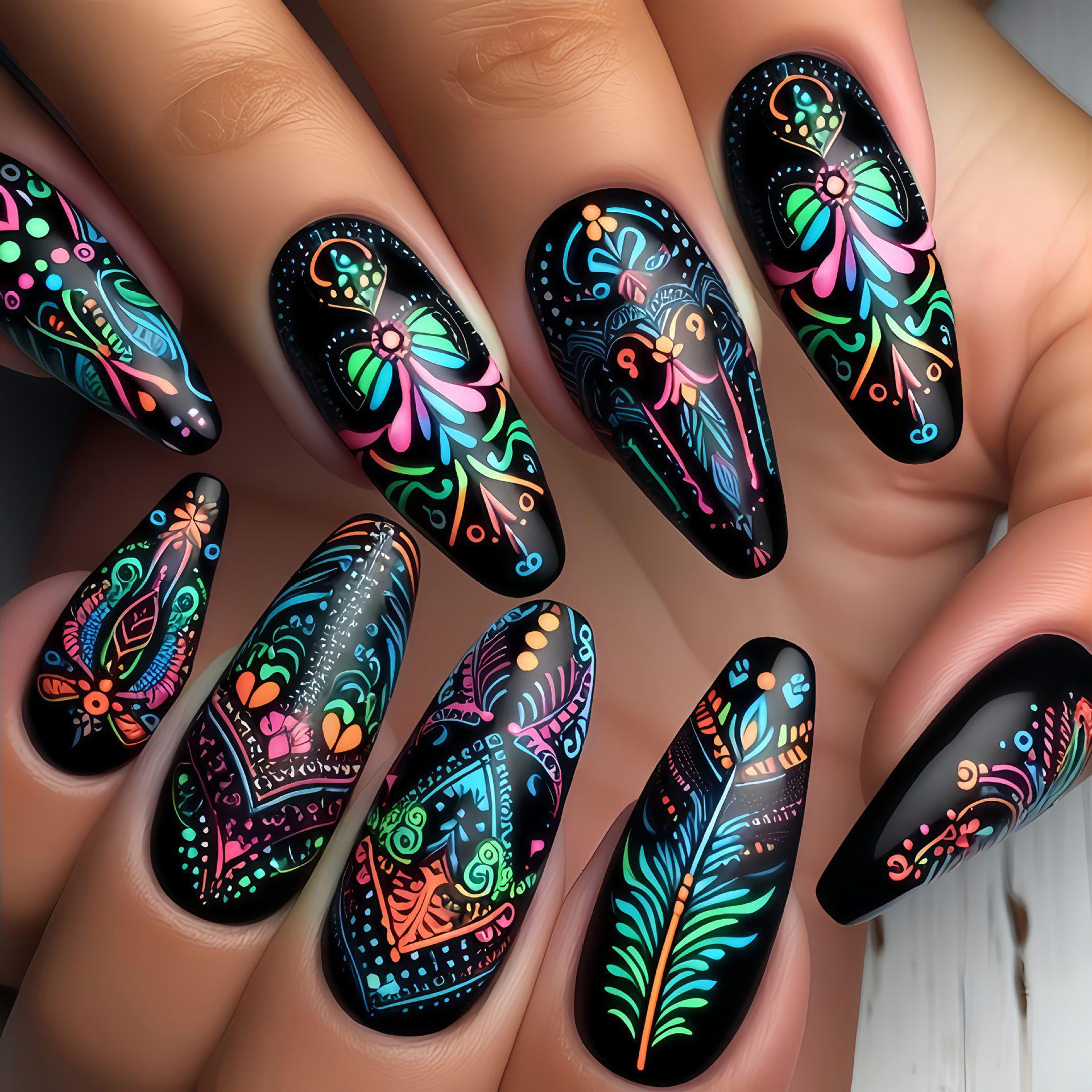 Colorful Floral Ballet Mid-Length Fake Nails - Sweet & Spicy Ins Style Wearable Nail Art Stickers