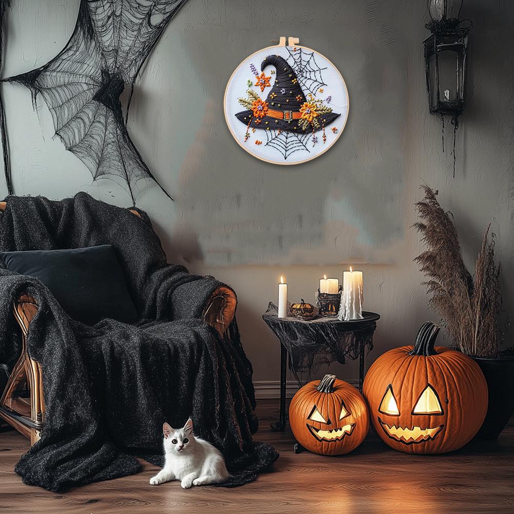 Halloween Embroidery Starter Kit Ghost & Gothic Stamped Pattern Cross Stitch DIY Christmas Decoration Embroidery Kit for Adults
