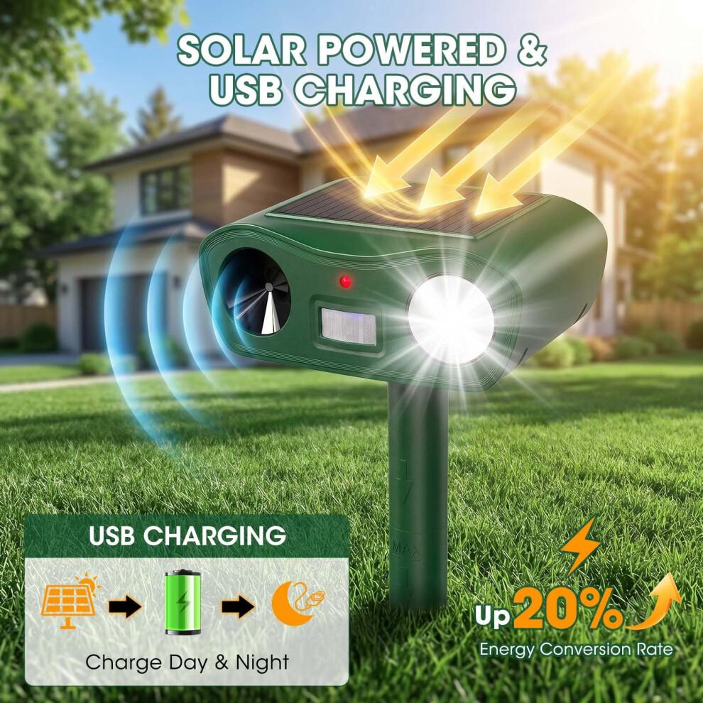 Solar Ultraschall Tierabwehr für Außenbereich, Wasserdichte Katzenabwehr für Gärten UK mit Bewegungssensor & Blitzlicht, USB-Aufladung, Hält Katze Hund Fuchs S