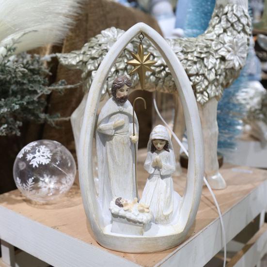 Nativity Scene Figurine Resin Holy Family Ornament Mary Joseph And Baby Jesus Statue Religious Christmas Table Centerpiece Gift for Christians