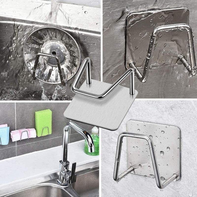 1PC Adhesive Stainless Steel Sponge Holder for Kitchen Sink Waterproof Rustproof Kitchen Caddy Organizer