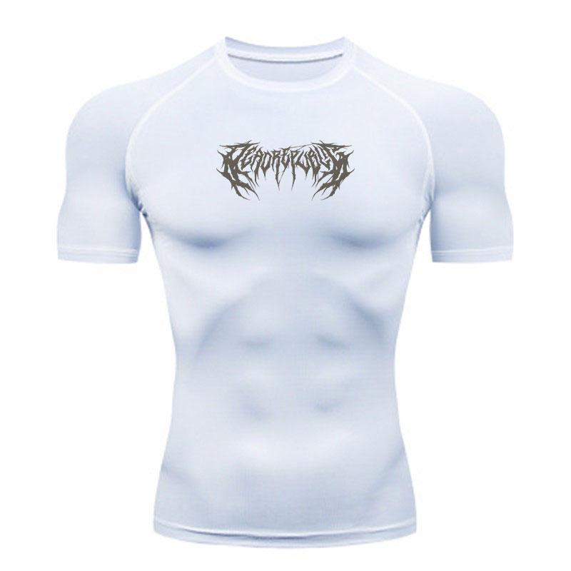 Men's Compression Fitness Workout T-shirt, Gothic Spiky Dark Style Print Quick Dry Breathable Athletic Top for Gym Running Training Sport Wear
