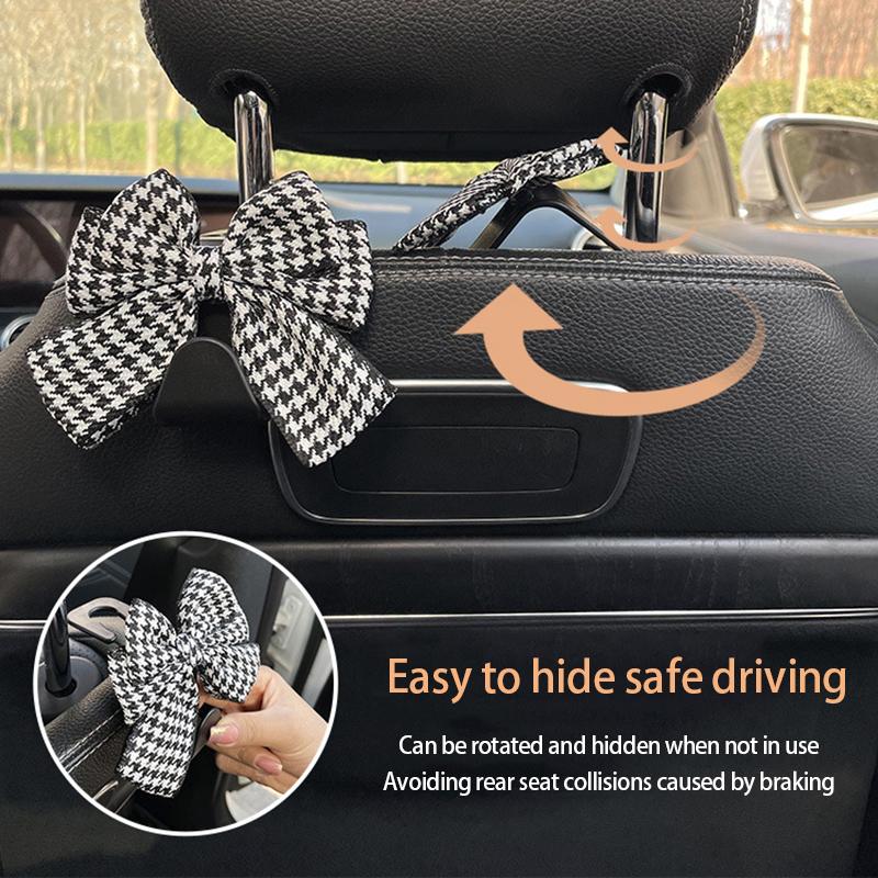 1Pc Car Seat Back Hook Polka Dot Bow Hanging Holder Car Storage Hanger Interior Accessories Female Automobile Practical Hook
