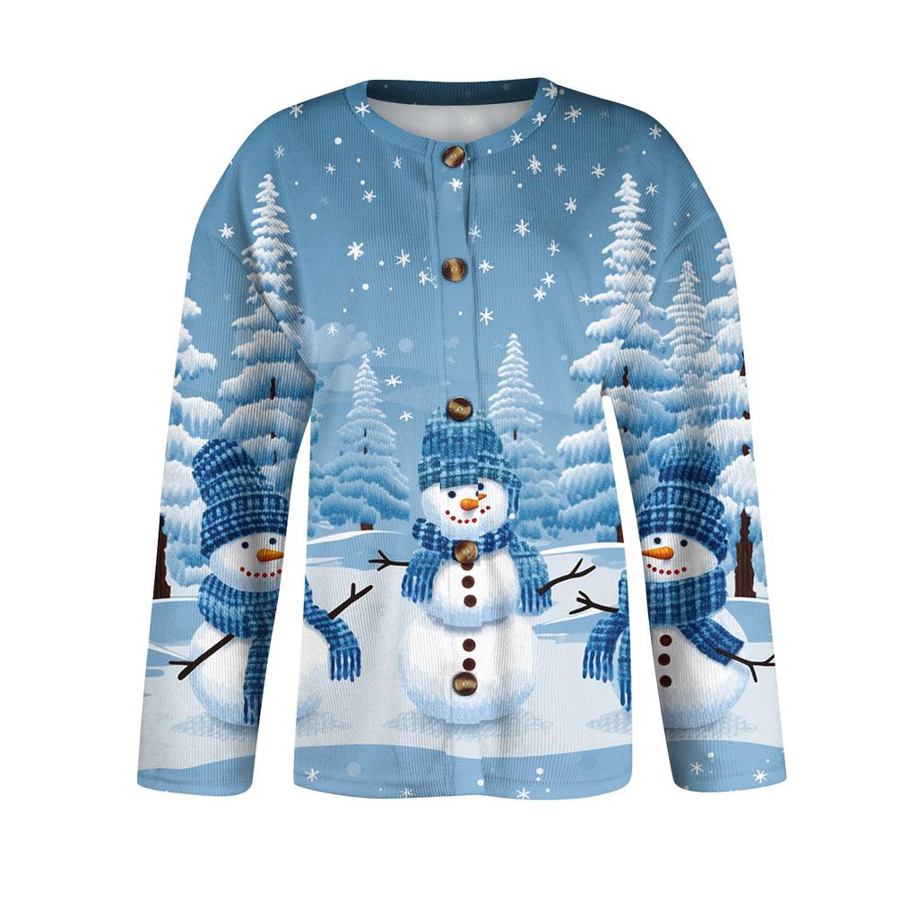 Women's Fashion Printed Long Sleeve Knitted Cardigan Button Down Jacket