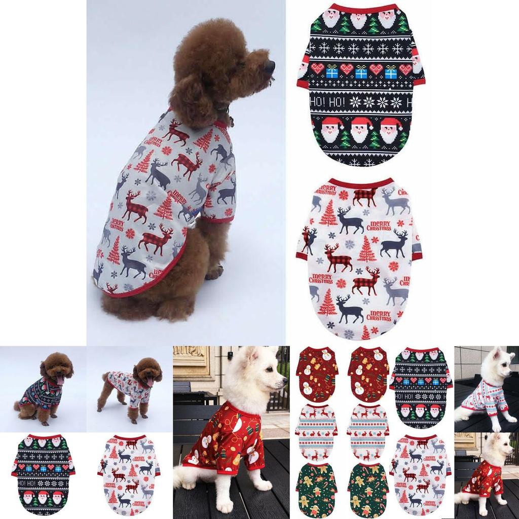 Adorable Christmas Pet T-shirt Coat For Dogs And Cats Featuring Festive Deer And Gingerbread Man