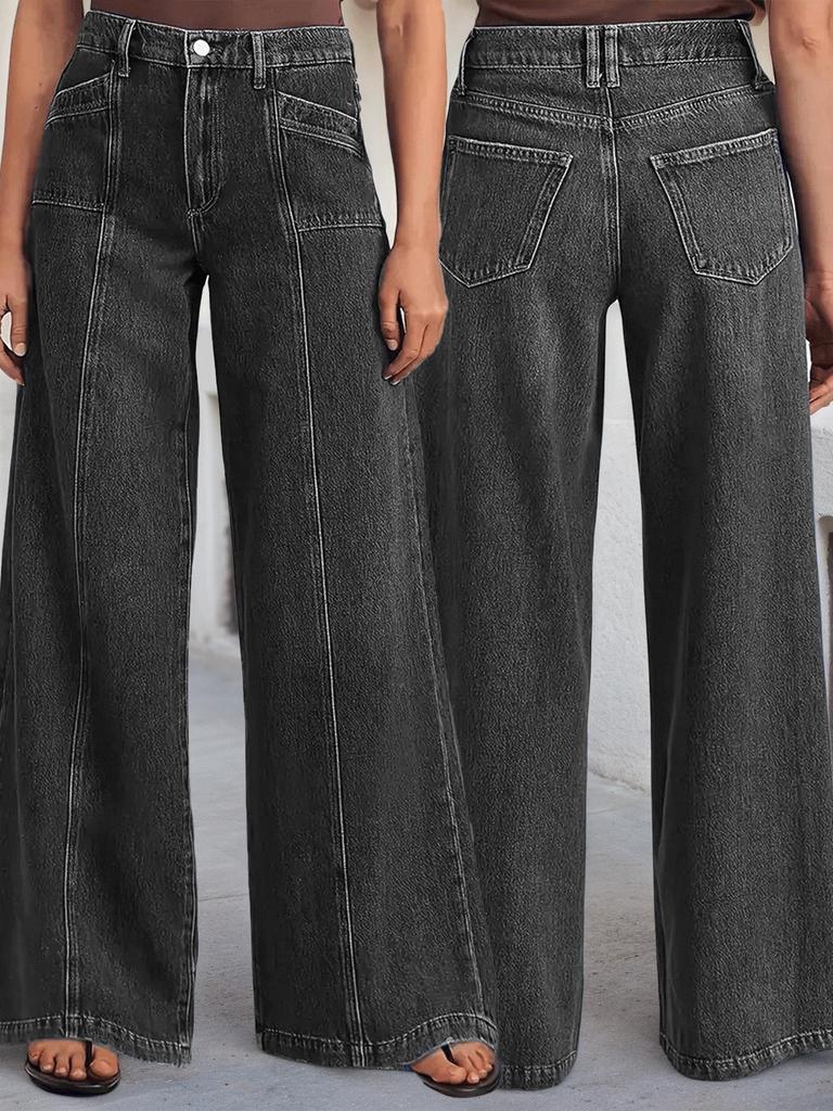 New Women's Fashionable Wide-Leg Stretchy Denim Jeans - Comfortable, Stylish, High-Quality Casual Pants