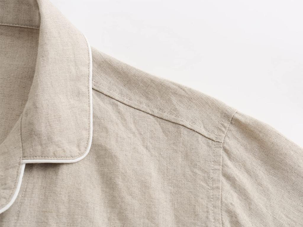 RAKUYUME Linen Long Sleeve Loungewear for and and Size Women's Pajamas, Spring, Summer, Autumn, Winter, Moisture-Wicking Quick-Drying (Light Khaki, M)