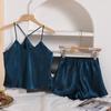 European & American Silk-Style Backless Camisole Shorts Set - Women's Summer Casual Pajamas