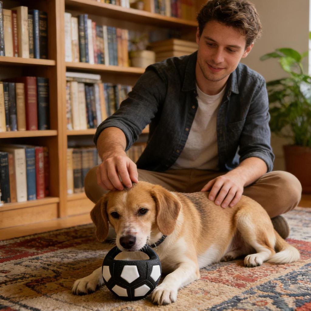 Dog Soothing Ball with Handle Interactive Squeaky Chew Ball Toy Dog Training Football for Puppies Chewers Breeds Play