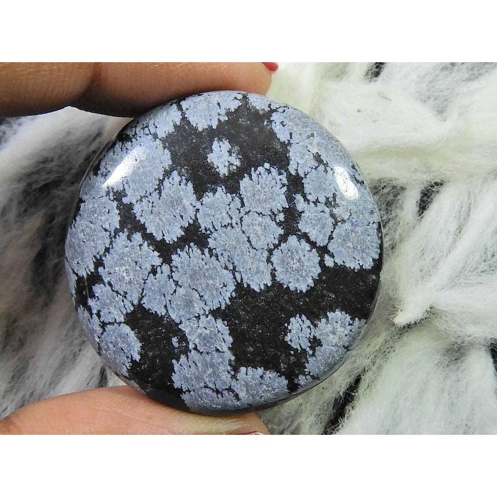 50Cts. Natural Snowflake Obsidian Loose Gemstone Round Cabochon 34X34X04MM SK-2820
