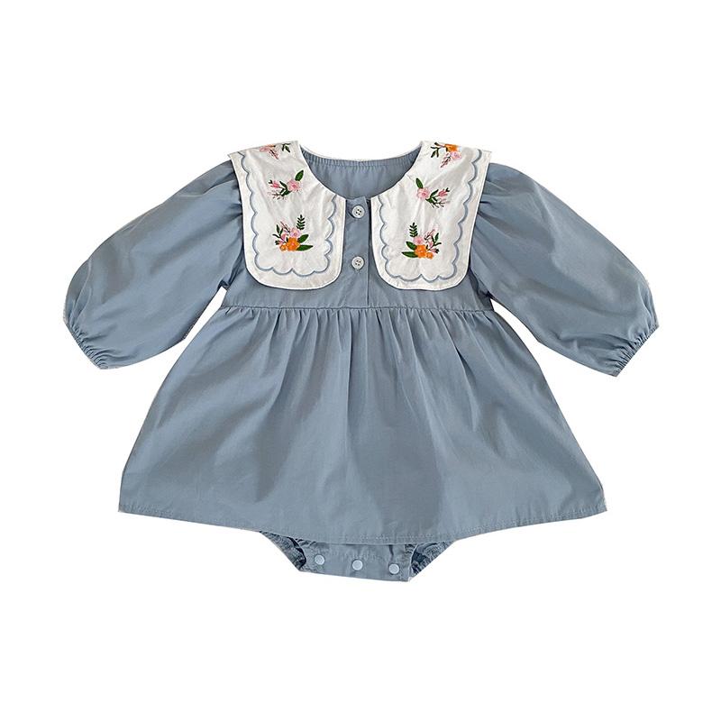 

Осенняя одежда для девочек, вышитое цветочное платье принцессы, корейский комбинезон для новорожденных, детский комбинезон для малышей, детский костюм 0-24 мес. 66 синий