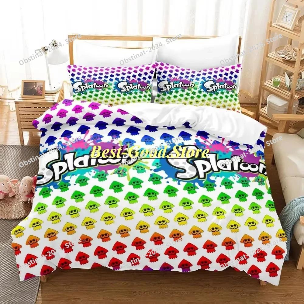 Splatoon 3 Inkling Kałamarnica Zestaw Pościeli Pojedynczy Bliźniak Pełny Queen King Size Zestaw do Łóżka Aldult Kid Sypialnia Zestawy Poszwy na Kołdrę Zestaw Prześcieradła