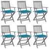 Foldable Garden Chairs 6 pcs with Cushions Solid Acacia Wood