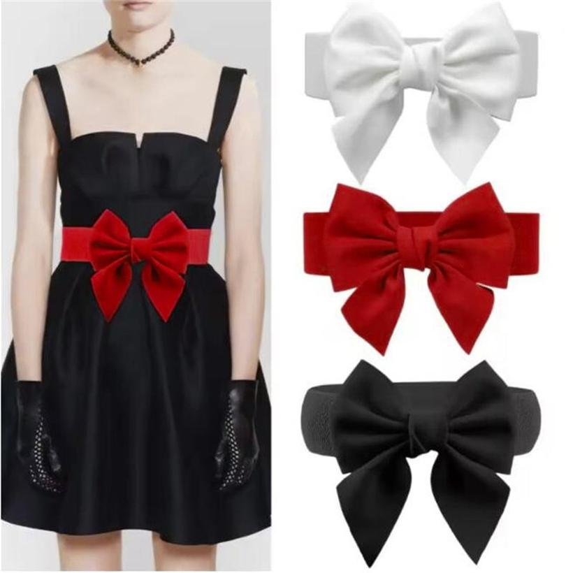 Vintage Bow Knot Elastic Waist Belt for Dress Women Elegant Stretchy Wide Waistband Cinch Belt