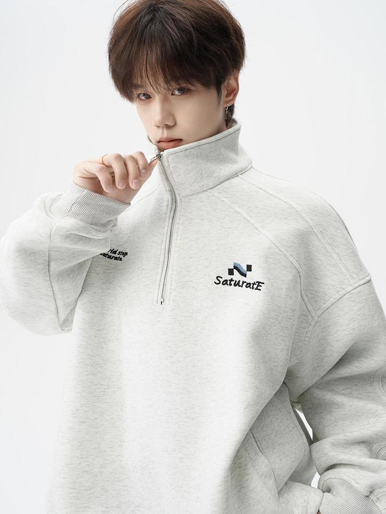 Men's Korean Style Trendy Half-Zip Stand Collar Hoodie - Autumn 2025 Loose Casual Jacket Top