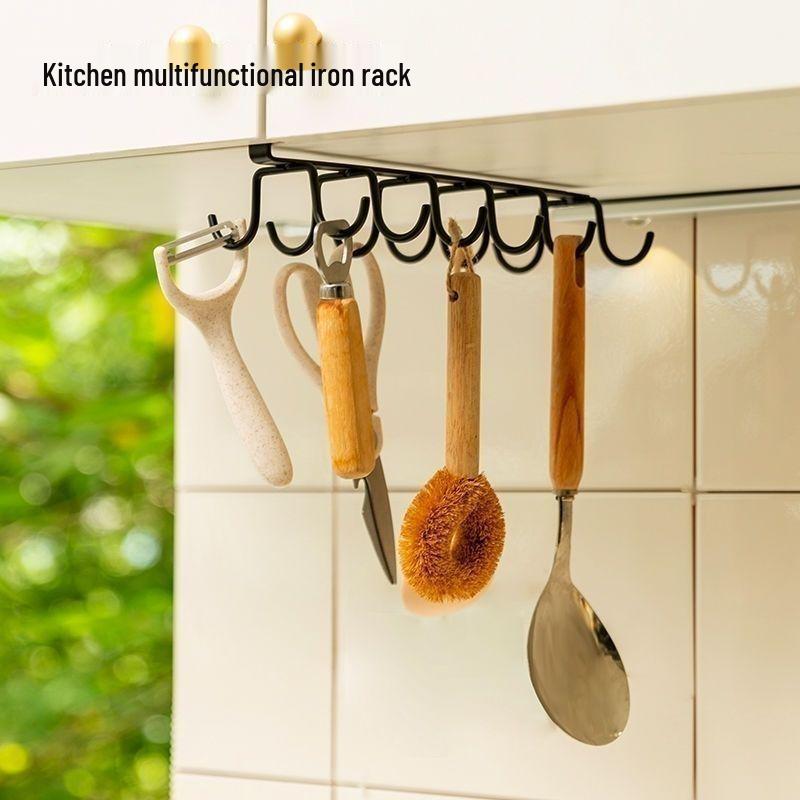 Cross-Border No-Punch Double Row Hook Hanging Cup Holder for Kitchen Storage