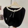 Women's Long Sleeve Knit Top Round Neck Elegant Casual Blouse Plus Size Bow Decor Pullover Top