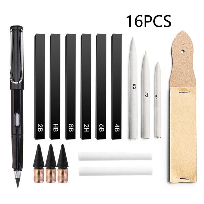 16-Piece Eternal Pencil Set: No Sharpening Needed with Eraser & Lead Art Tools